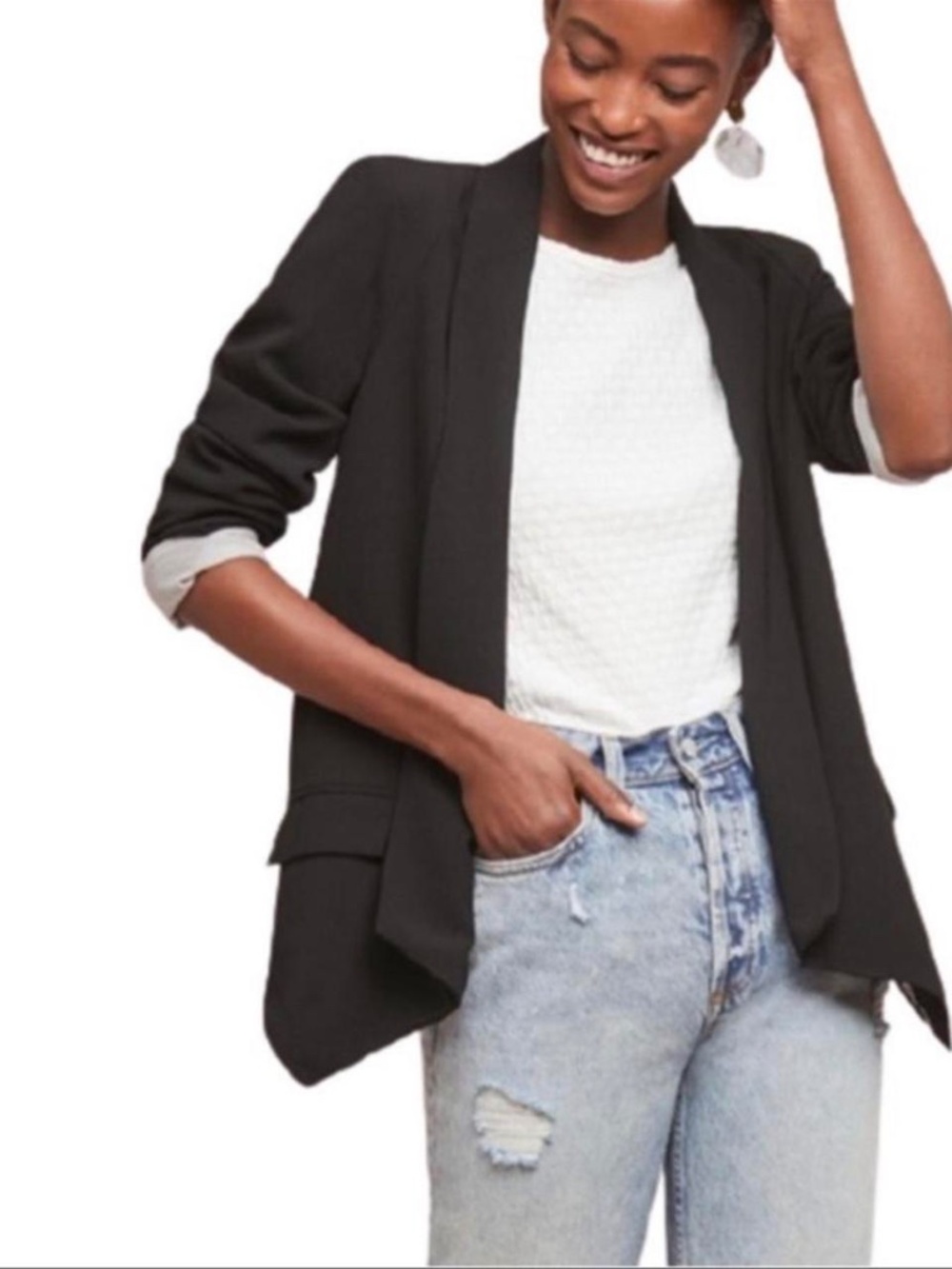 Cartonnier x Anthropologie Cornerstone Open Front Blazer in Black Plus Size 3X
